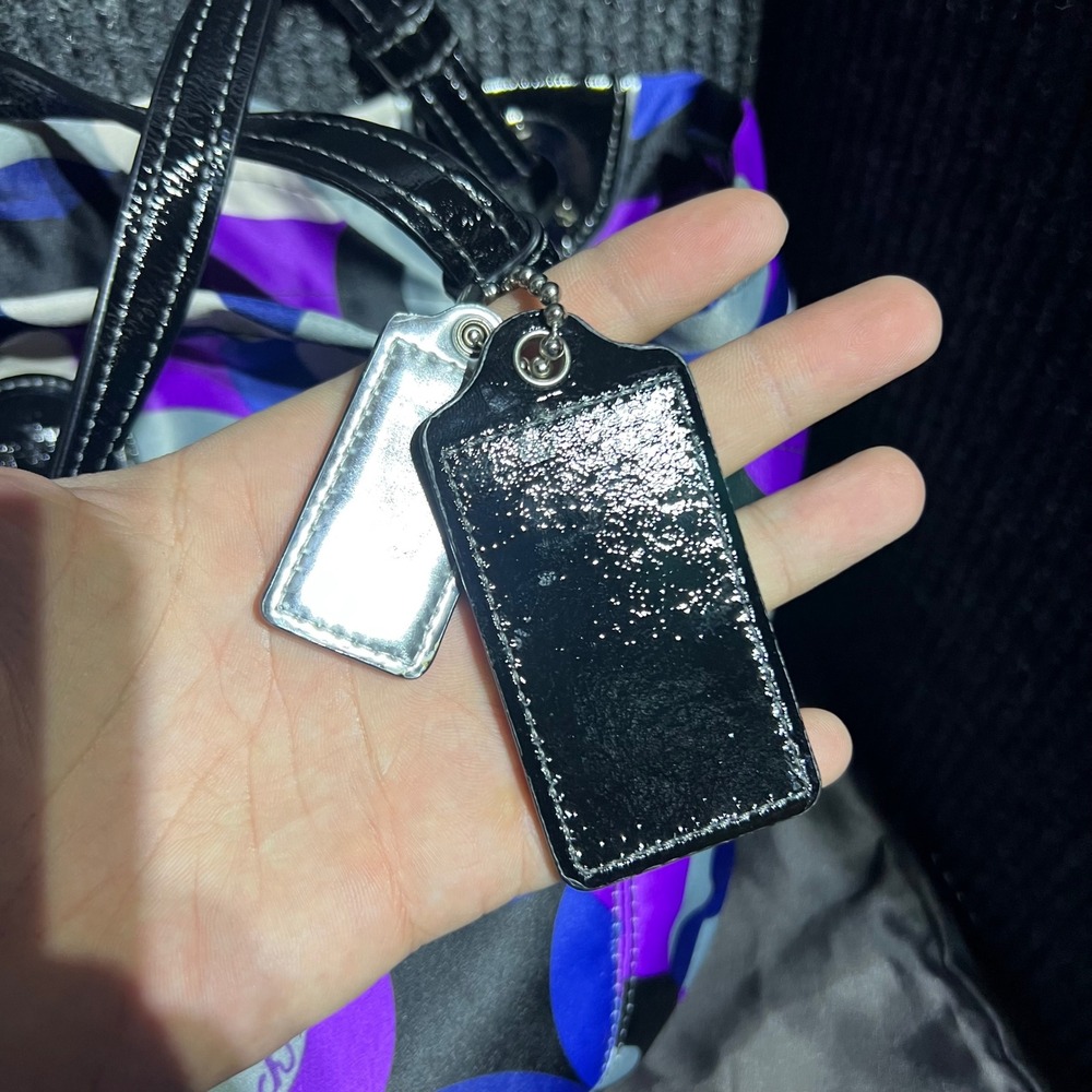 Coach Alex OP Tote Purple Blue C Logo Nylon Patent Trim 14398 Bag Multiprint - Picture 3 of 15